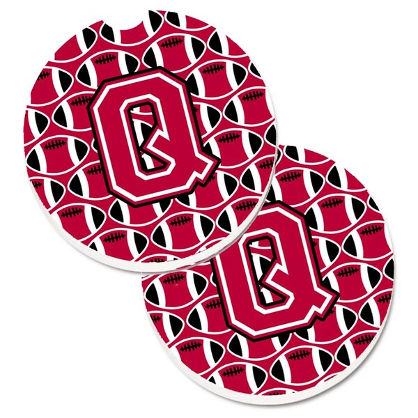 Carolines Treasures Letter Q Football Crimson and White Set of 2 Cup Holder Car Coaster CJ1079-QCARC - main